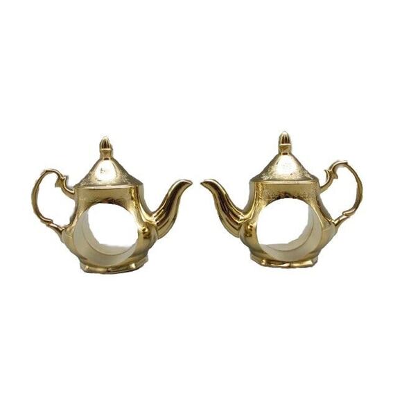 Royal Doulton Old Country Roses Gold Plated Teapot Napkin Rings - Set of Two - Picture 4 of 8